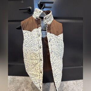 Floral Quilted Vest with Brown Accents